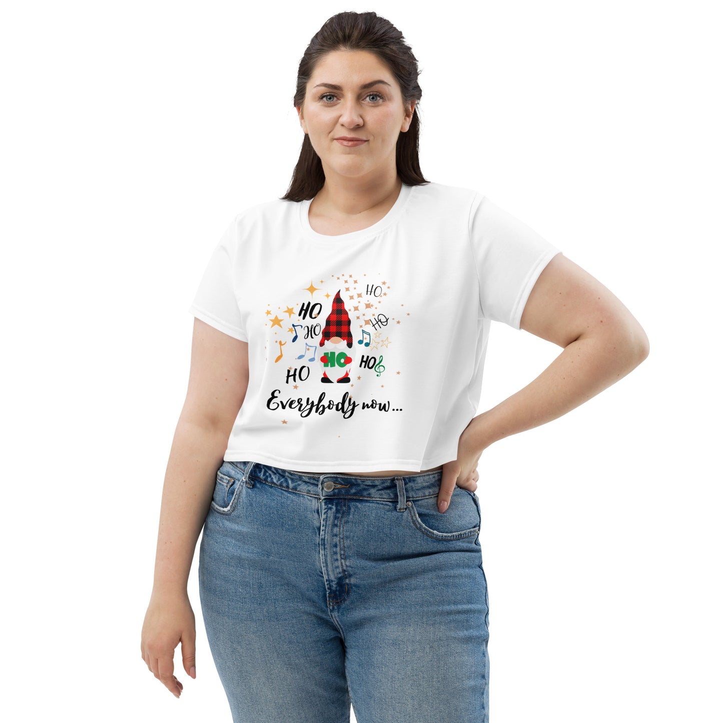 Funny Christmas Message All-Over Print Crop Tee - Everybody now... ho, ho, ho
