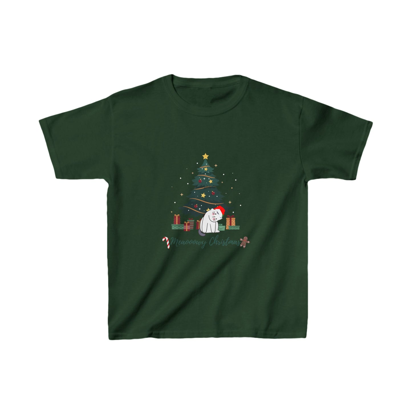 Kids funny cat christmas tree t-shirt Heavy Cotton™ Tee
