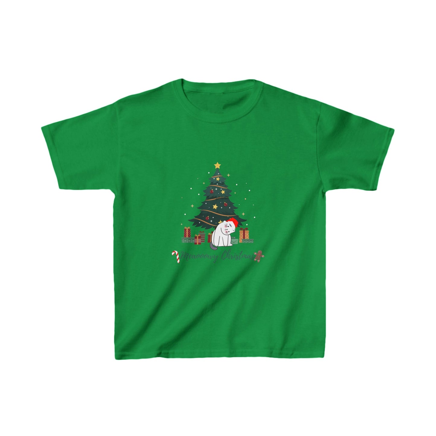 Kids funny cat christmas tree t-shirt Heavy Cotton™ Tee