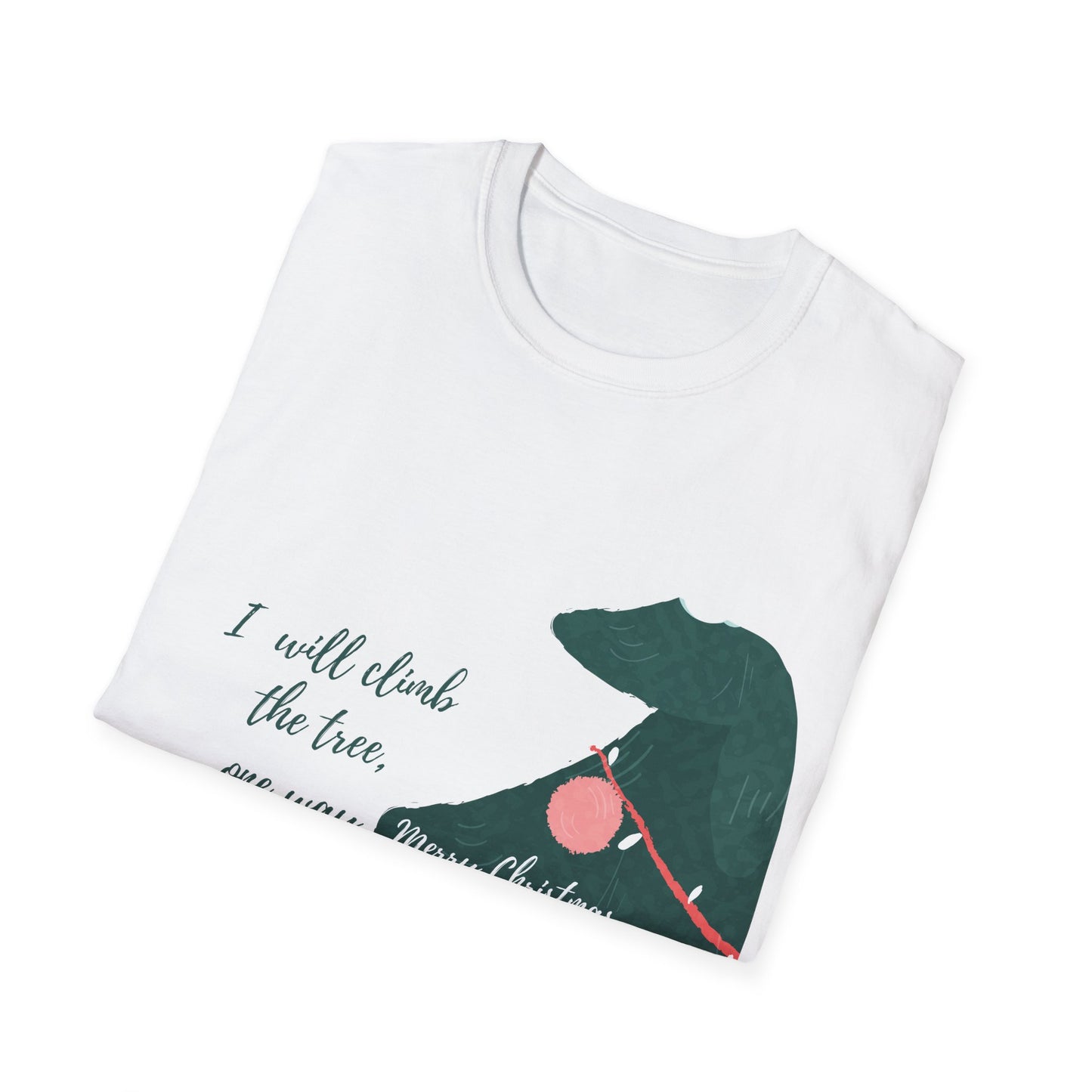 Unisex Softstyle Funny Christmas T-Shirt - cat in the christmas tree