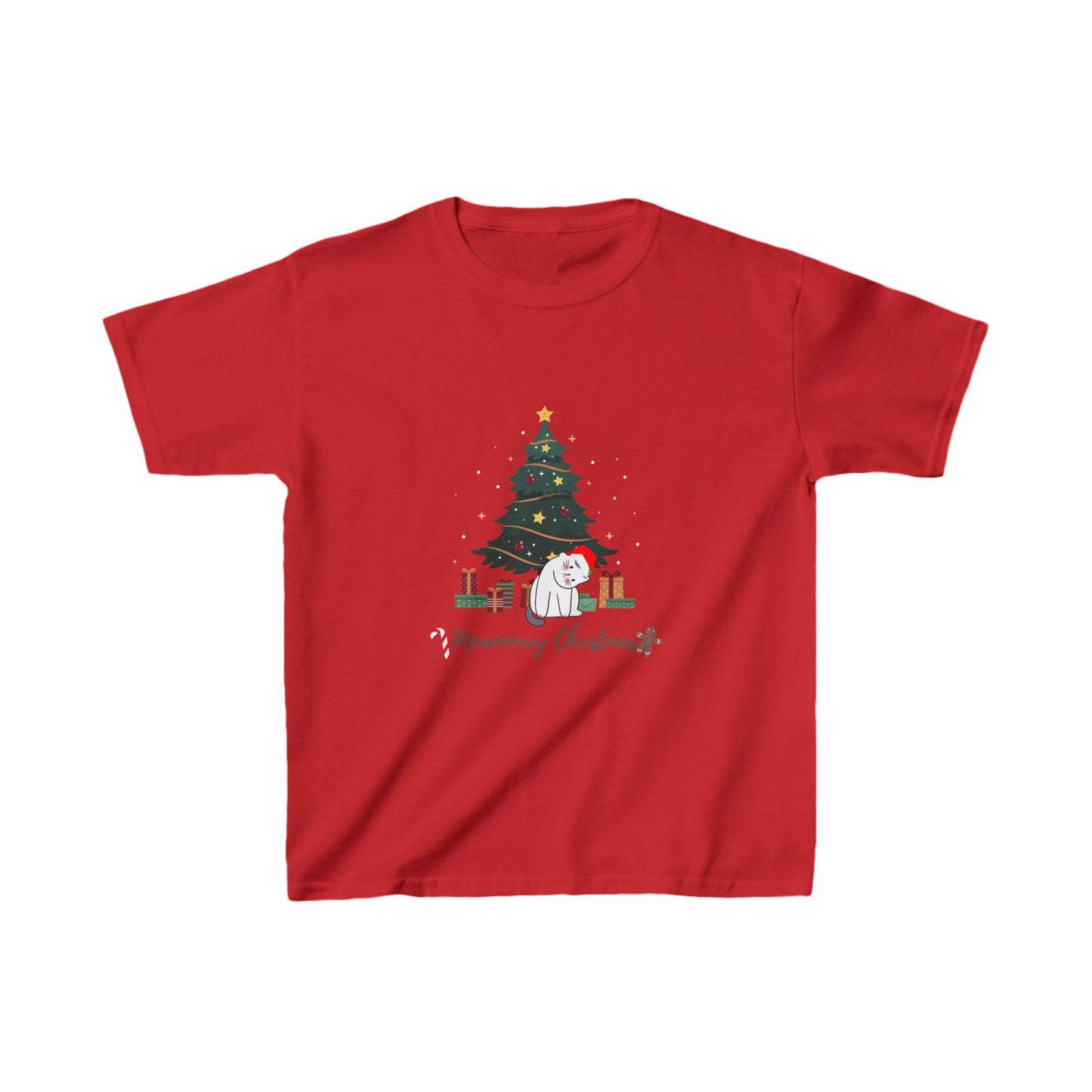 Kids funny cat christmas tree t-shirt Heavy Cotton™ Tee