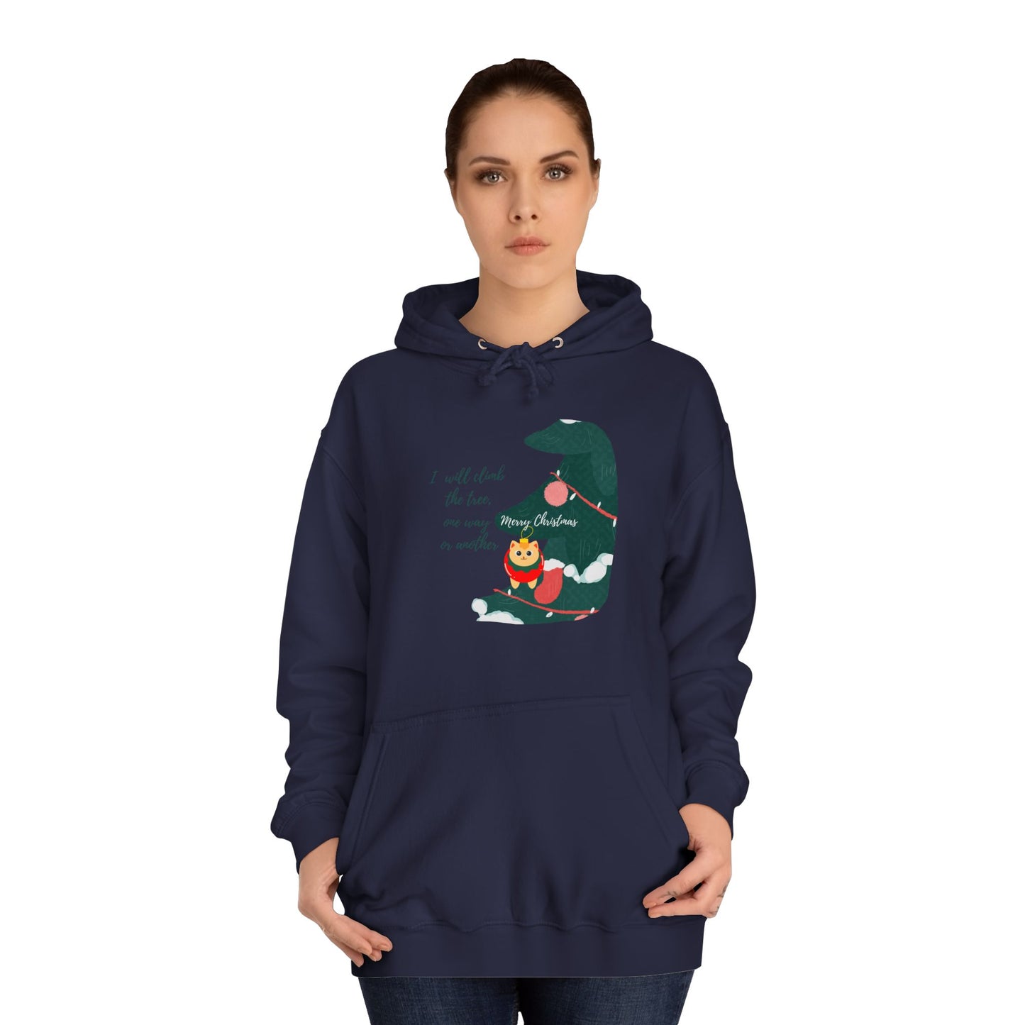 Cat lover Hoodie for christmas - Climbing in the christmas tree