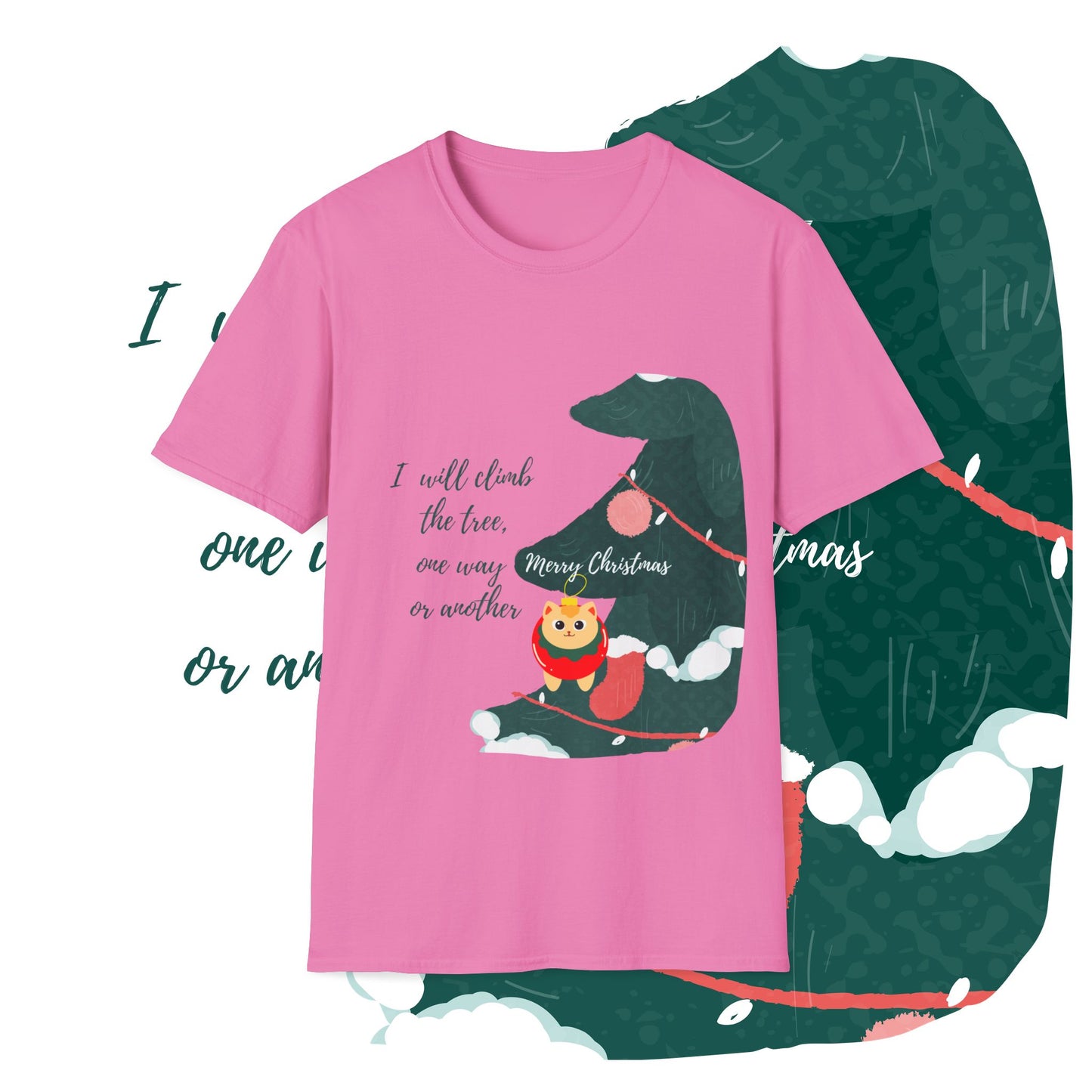 Unisex Softstyle Funny Christmas T-Shirt - cat in the christmas tree