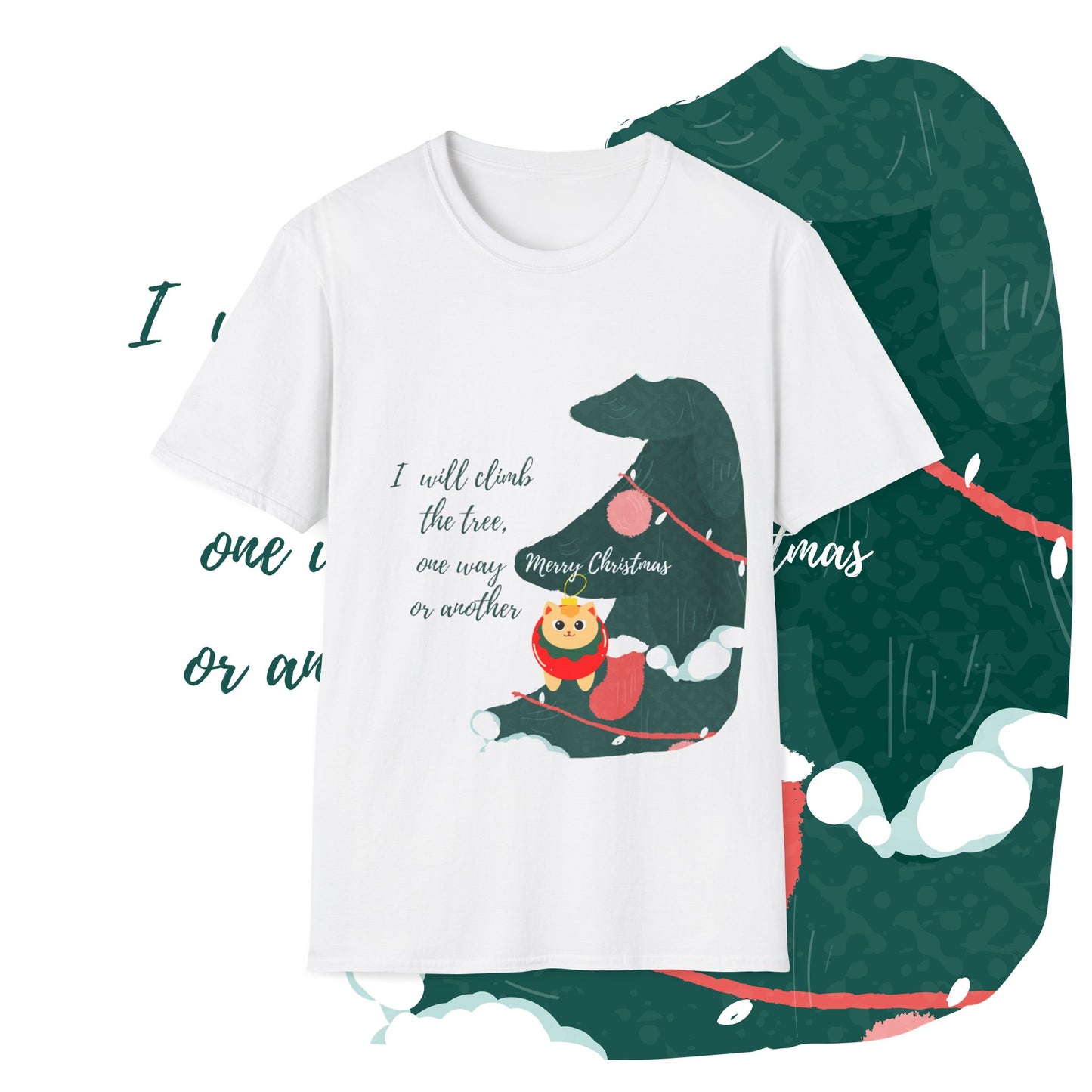 Unisex Softstyle Funny Christmas T-Shirt - cat in the christmas tree