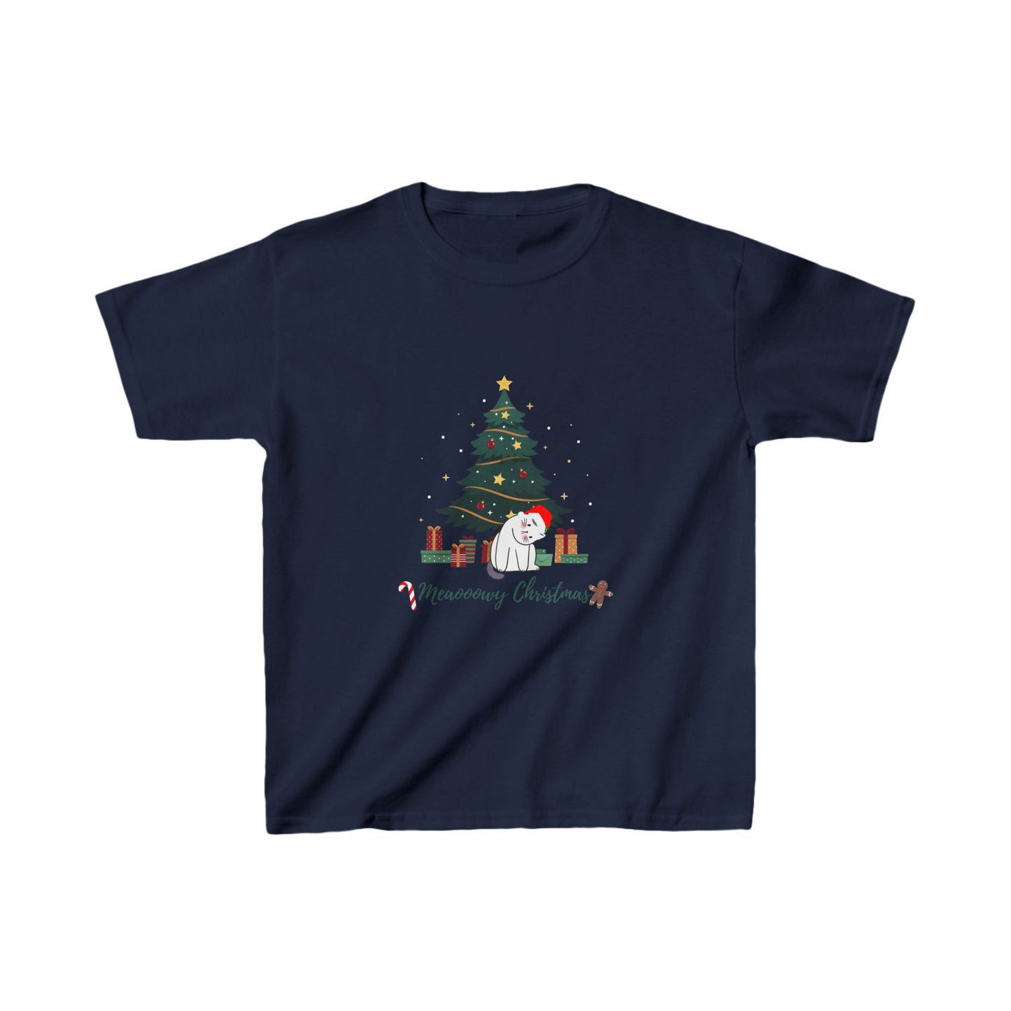 Kids funny cat christmas tree t-shirt Heavy Cotton™ Tee