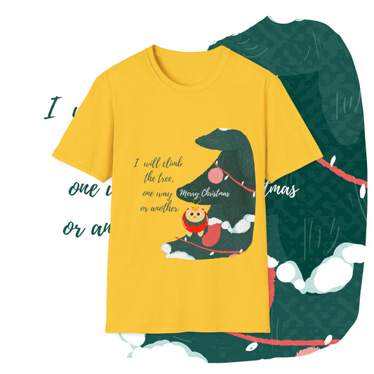 Unisex Softstyle Funny Christmas T-Shirt - cat in the christmas tree