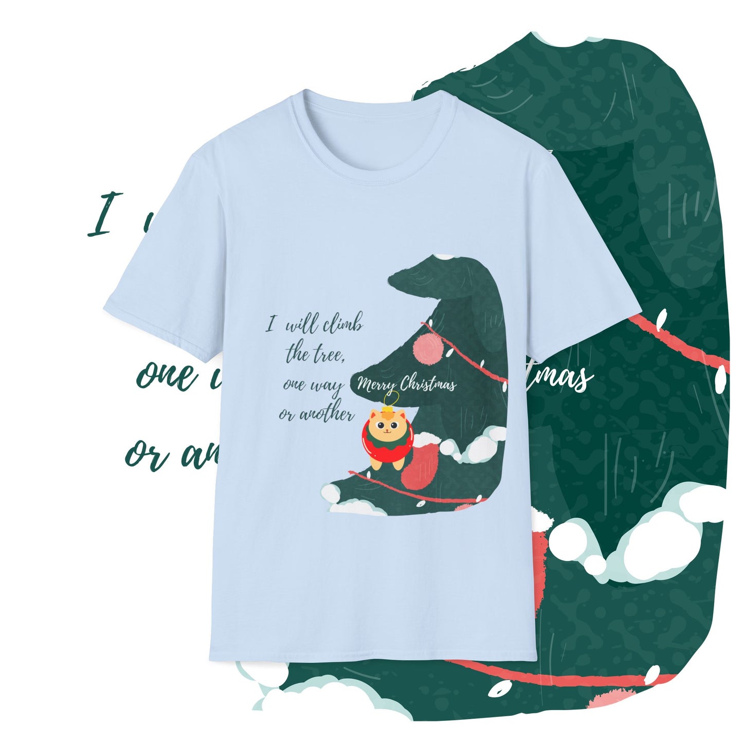 Unisex Softstyle Funny Christmas T-Shirt - cat in the christmas tree