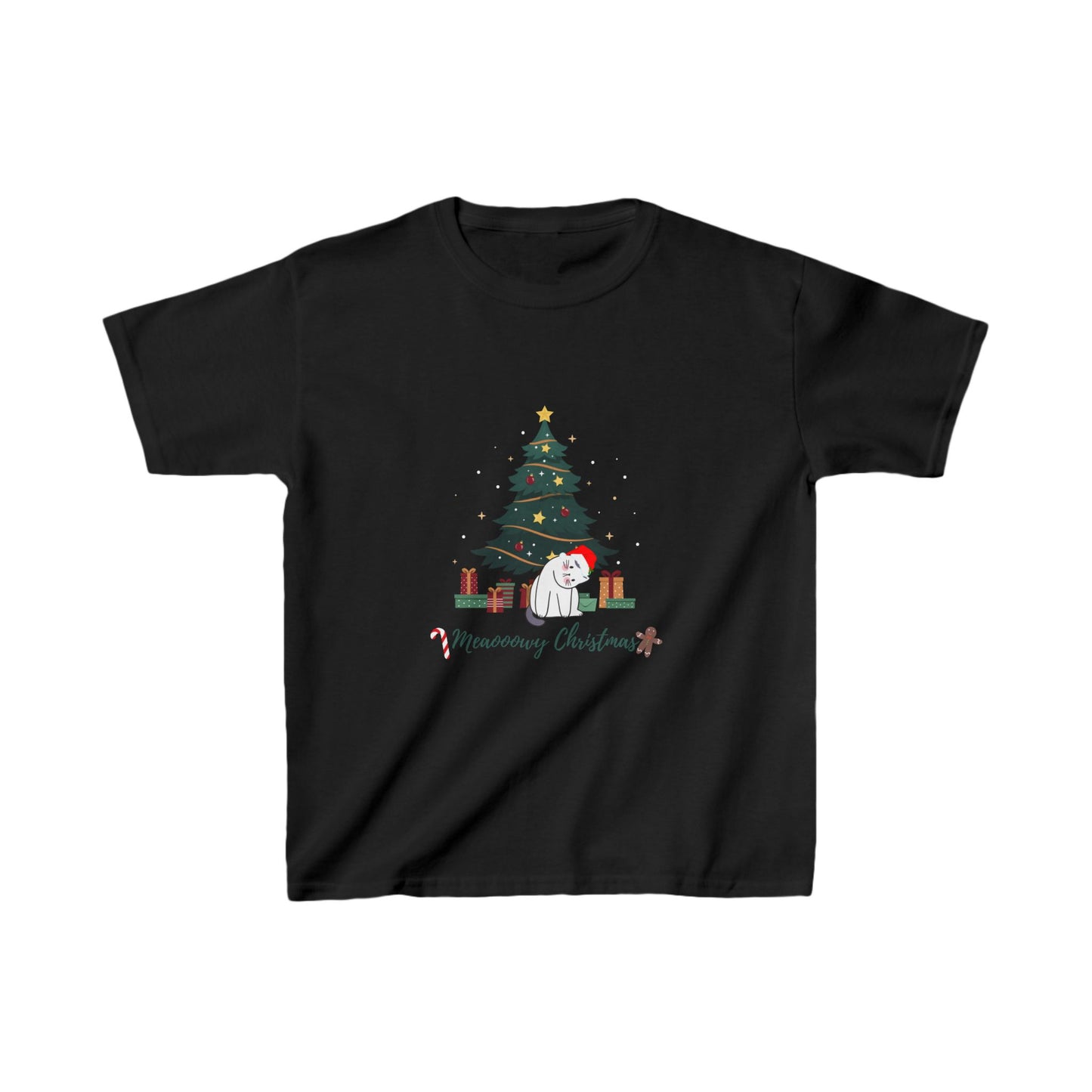Kids funny cat christmas tree t-shirt Heavy Cotton™ Tee
