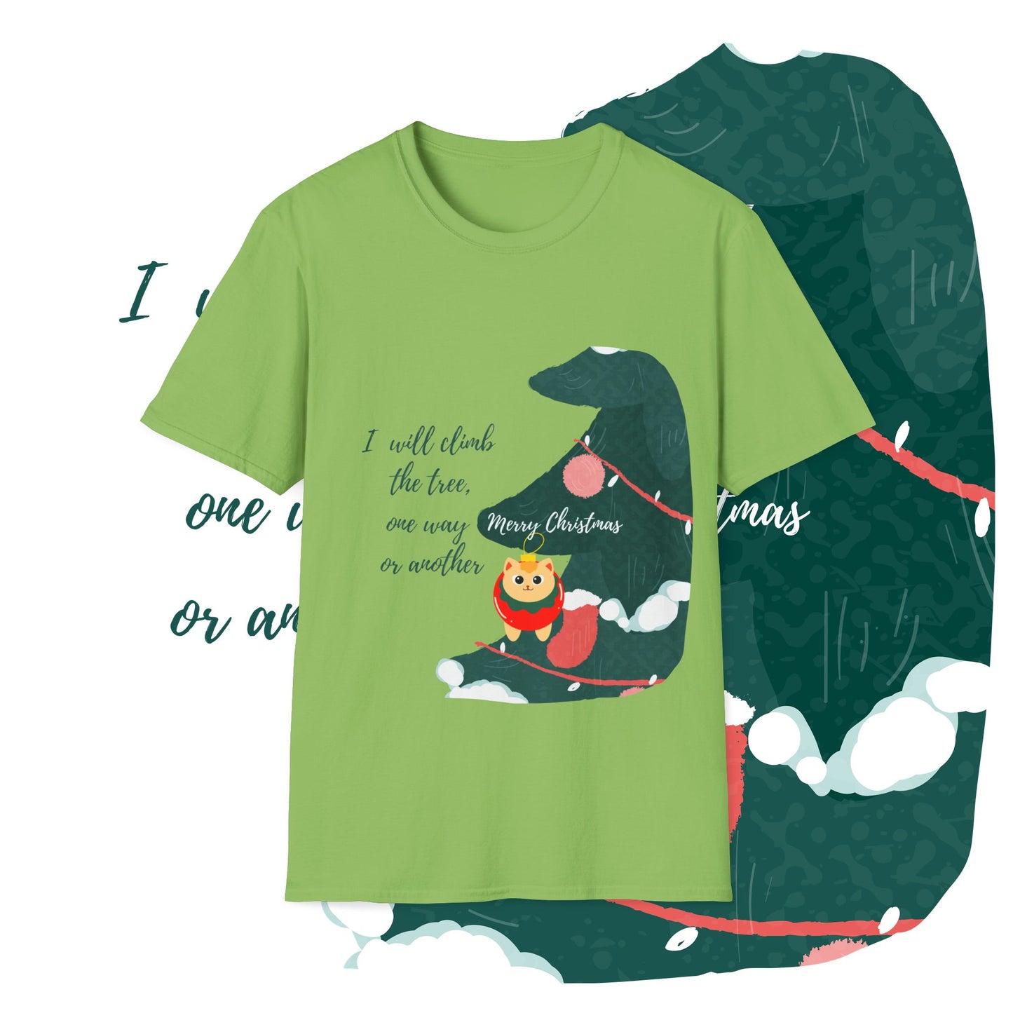 Unisex Softstyle Funny Christmas T-Shirt - cat in the christmas tree