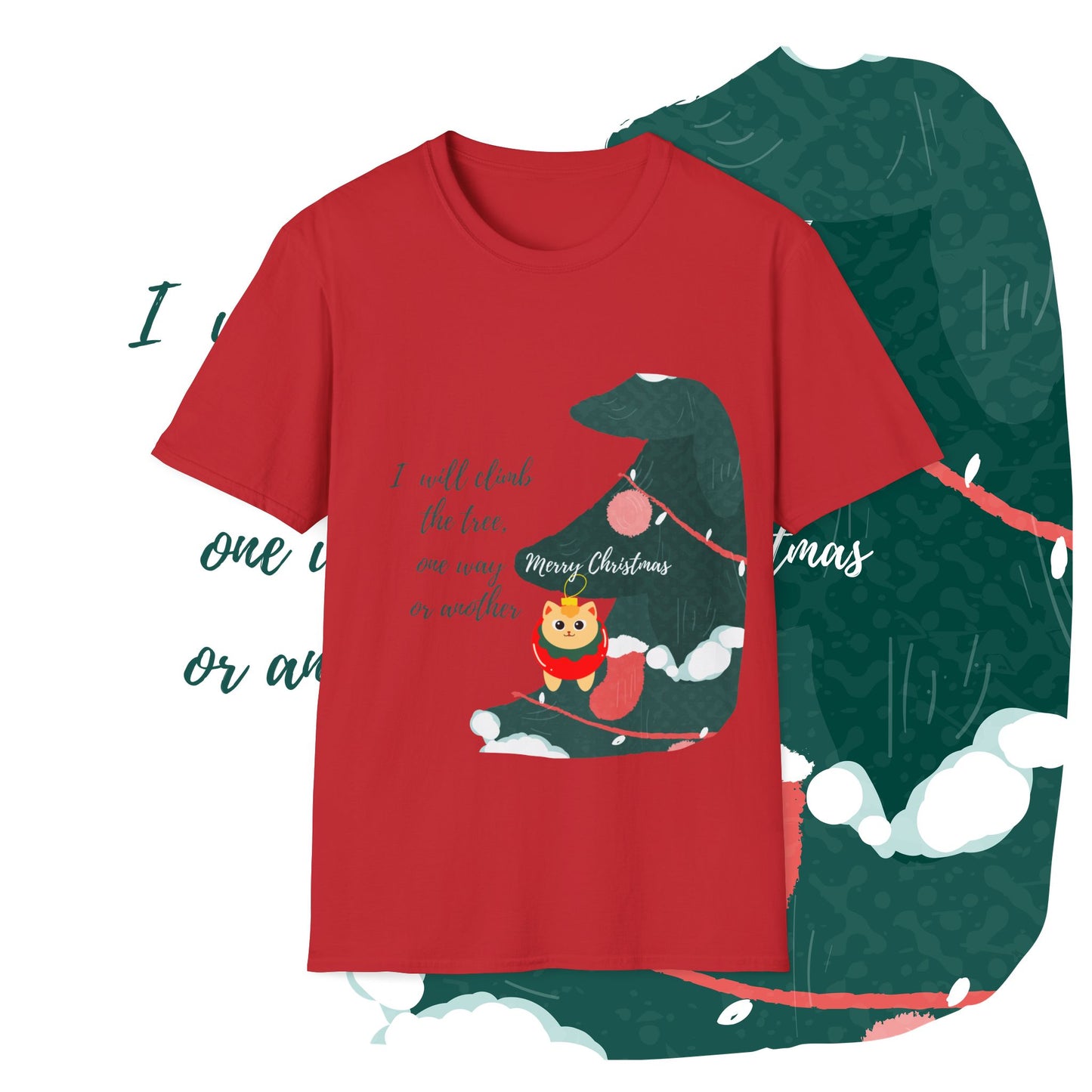 Unisex Softstyle Funny Christmas T-Shirt - cat in the christmas tree