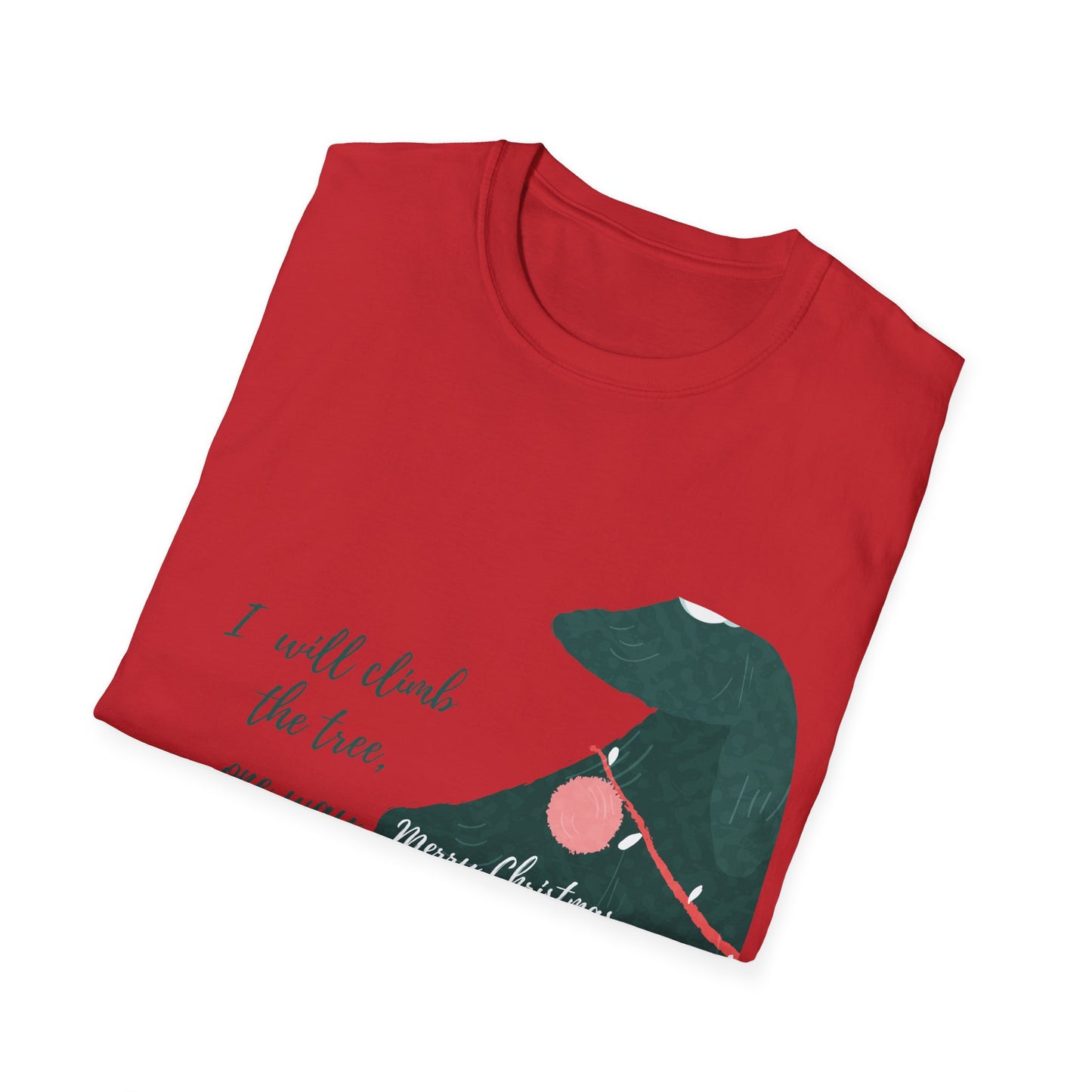 Unisex Softstyle Funny Christmas T-Shirt - cat in the christmas tree